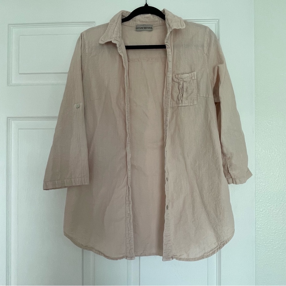Cotton Natural Light Pink Button-Up‎ Shirt Size Medium.